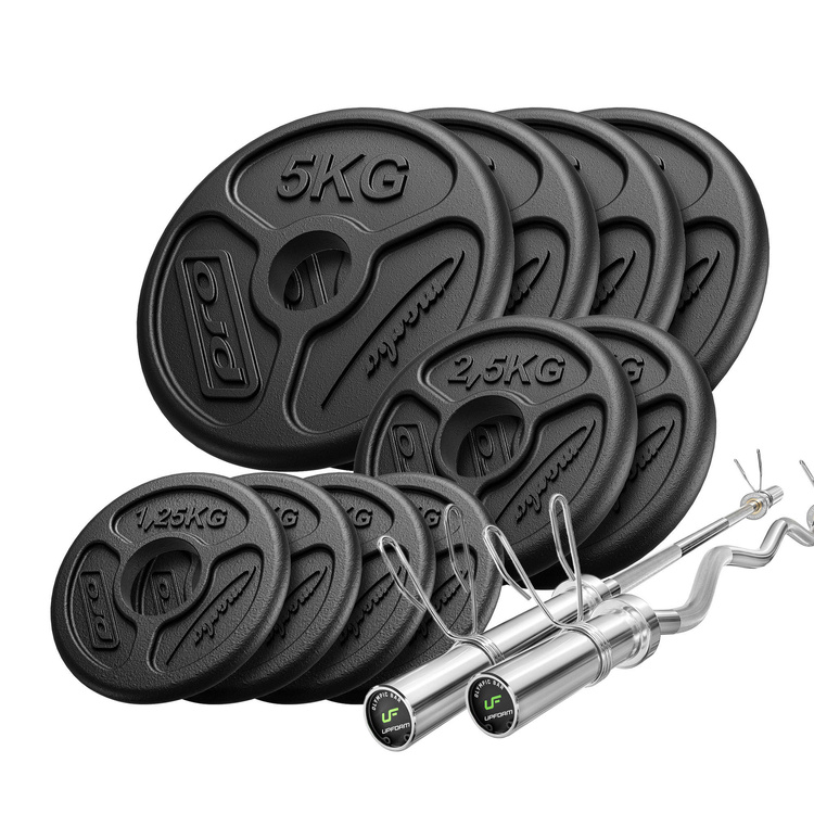 Set 55 kg | Barra olimpionica 180 cm + barra olimpionica curl 120 cm + pesi olimpico 4x5kg, 2x2.5kg, 4x1.25kg - Marbo Sport