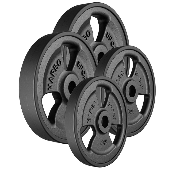 Set pesi in ghisa gommati Tri-Grip con foro ø 31 mm | Set 30 kg / 2 x 10 kg + 2 x 5 kg - Marbo Sport