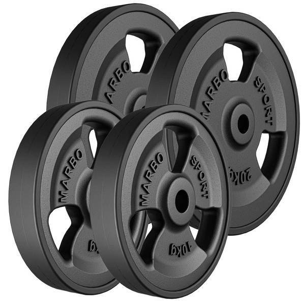 Set pesi in ghisa gommati Tri-Grip con foro ø 31 mm | Set 60 kg / 2 x 20 kg + 2 x 10 kg - Marbo Sport