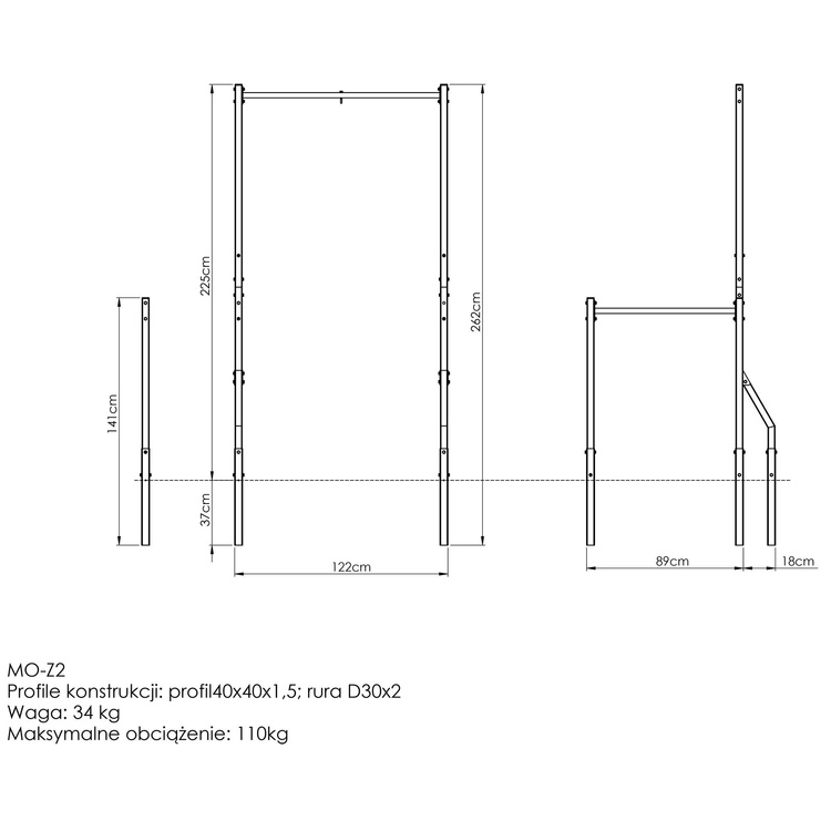 Barra per trazioni esterna con supporto per sacchetto e corrimano per tuffi lunghi MO-Z2 - Marbo Sport