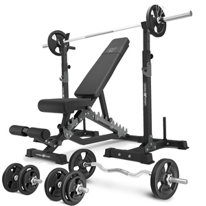 Set MS34_2.0_83KG | panca bifacciale + portabilancieri multilivello (2 pezzi) con assistenza + barre rinforzate e pesi 83 kg - Marbo Sport