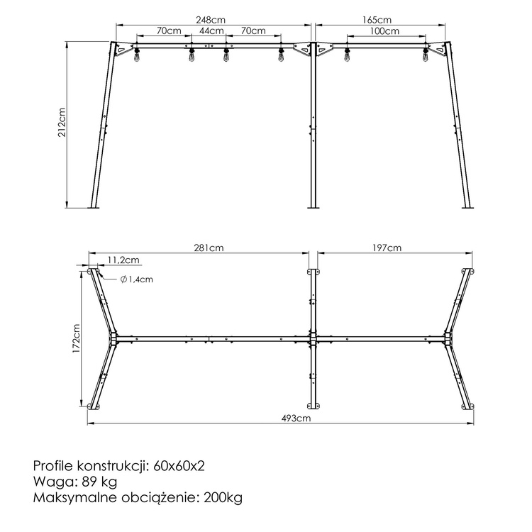 Altalena a tre posti con cuscinetti (telaio) PREMIUM MO-014 - Marbo Sport