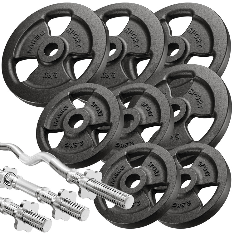 Set MS39_2.0_42KG | panca bifacciale + modulo preacher + pressa per gambe + barre rinforzate e pesi 42 kg - Marbo Sport