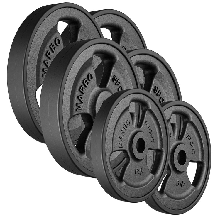 Set pesi in ghisa gommati Tri-Grip con foro ø 31 mm | Set 60kg / 2 x 15 kg + 2 x 10 kg + 2 x 5 kg - Marbo Sport