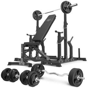 Set MS11_2.0_113KG_G | panca da allenamento regolabile bifacciale + cavalletti regolabili + barre rinforzate e pesi gommati 113 kg - Marbo Sport