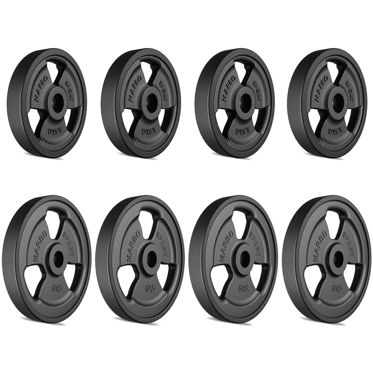 Set pesi in ghisa gommati Tri-Grip con foro ø 31 mm | Set 30 kg / 4 x 5 kg + 4 x 2,5 kg - Marbo Sport