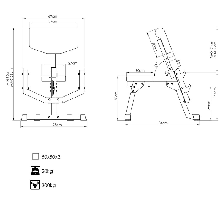 Panca Scott (barra di preghiera) con supporto regolabile MS-L107 2.0 - Marbo Sport