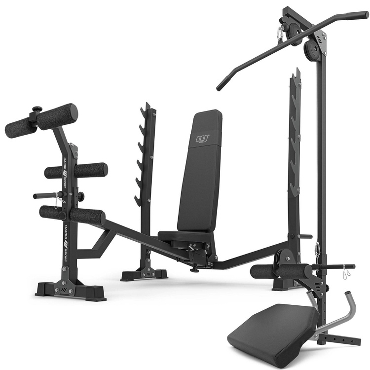 Set MS41_2.0 | Panca regolabile con supporti e inclinazione negativa + modulo preacher + pressa per gambe + stazione pulldown - Marbo Sport