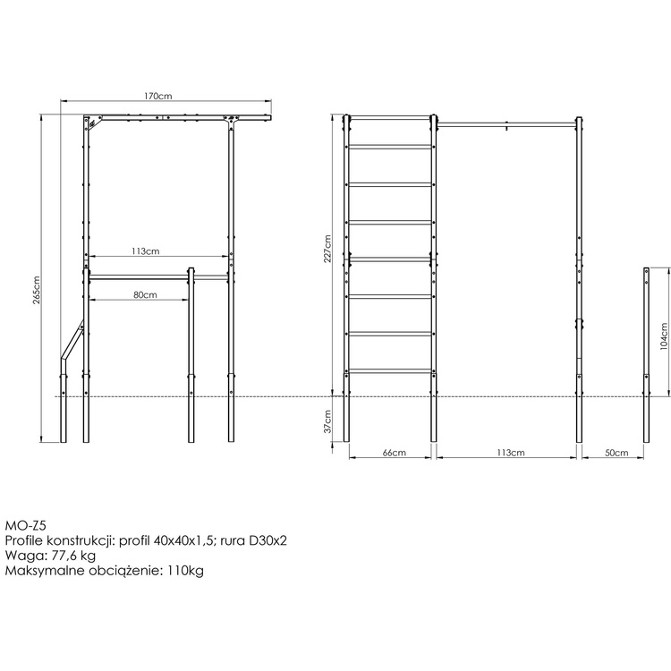 Scala da esterno + barra per trazioni con supporto per sacca + corrimano per tuffi (lunga) MO-Z5 - Marbo Sport