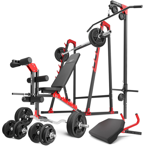 Set MH26 | Panca regolabile per esercizi MH-L115 + supporti multilivello MH-S204 + supporto per esercizi per gambe MH-A102 + modulo preacher MH-A101 + stazione pulldown MH-W104 - Marbo Sport