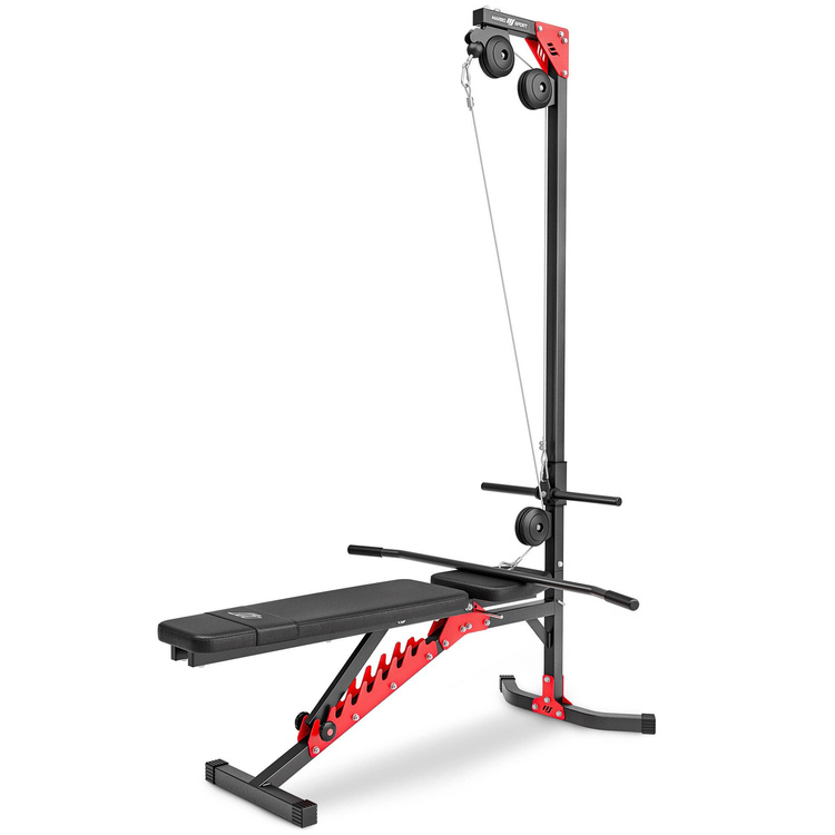 Set MH26_147KG_KIER | Panca regolabile per esercizi MH-L115 + supporti multilivello MH-S204 + supporto per esercizi per gambe MH-A102 + modulo preacher MH-A101 + stazione pulldown MH-W104 + barre rinforzate e pesi 83 kg - Marbo Sport