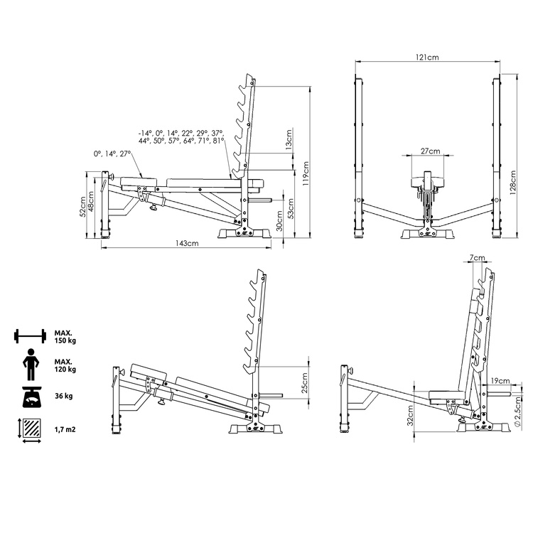 Panca regolabile con supporti e inclinazione negativa MS-L106 3.0 - Marbo Sport