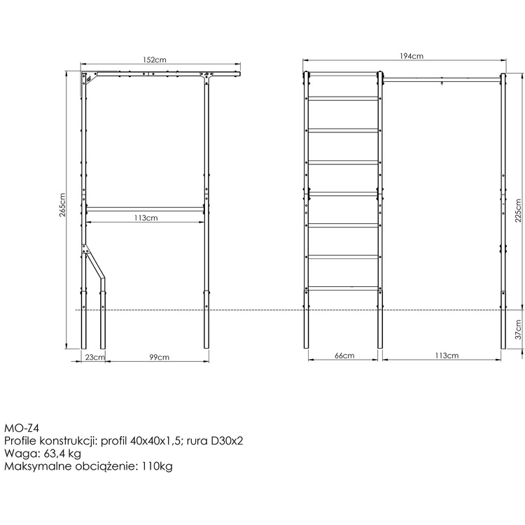 Scala esterna + barra per trazioni con portaborse MO-Z4 - Marbo Sport