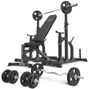 Set MS11_2.0_83KG_G | panca da allenamento regolabile bifacciale + cavalletti regolabili + barre rinforzate e pesi gommati 83 kg - Marbo Sport