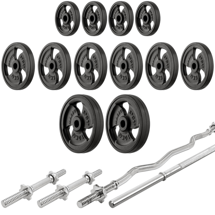 Set MS11_2.0_83KG_G | panca da allenamento regolabile bifacciale + cavalletti regolabili + barre rinforzate e pesi gommati 83 kg - Marbo Sport