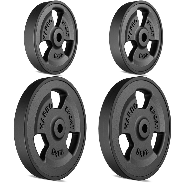Set pesi in ghisa gommati Tri-Grip con foro ø 31 mm | Set 60 kg / 2 x 20 kg + 2 x 10 kg - Marbo Sport