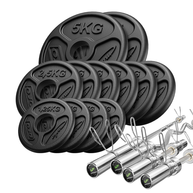 Set 65 kg | Barra olimpionica 180 cm + barra olimpionica curl 120 cm + 2x barra olimpionica corta 50cm + pesi olimpico 2x5kg, 6x2.5kg, 4x1.25kg - Marbo Sport