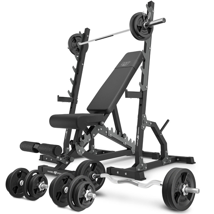 Set MS24_2.0_113KG | panca bifacciale + stativi multilivello (2 pezzi) + barre rinforzate e pesi 113 kg - Marbo Sport