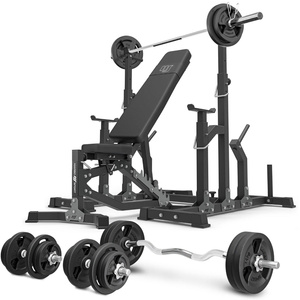 Set MS11_2.0_113KG | panca da allenamento regolabile bifacciale + cavalletti regolabili + barre rinforzate e pesi 113 kg - Marbo Sport