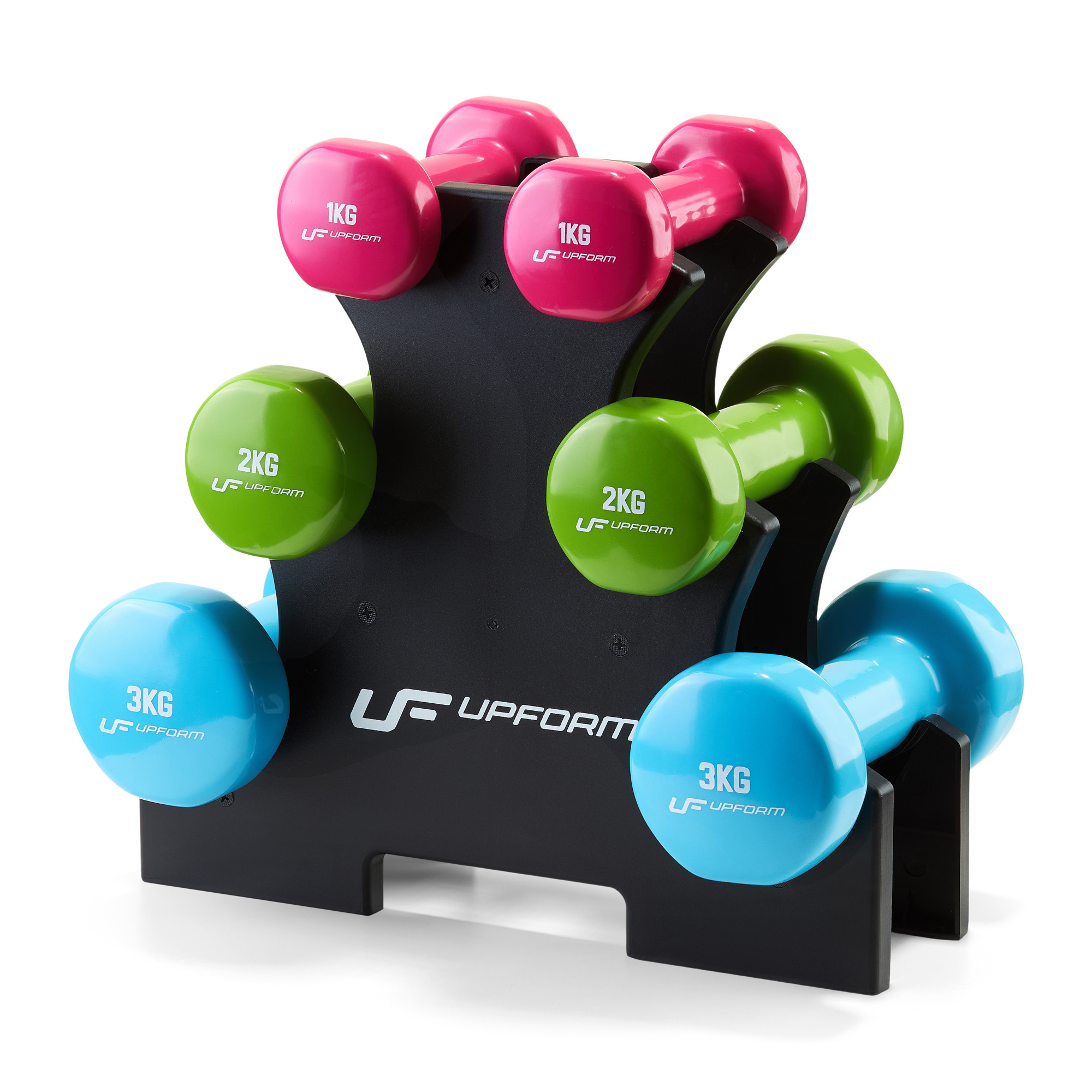 Set di manubri fitness in vinile UpForm 12 kg con supporto