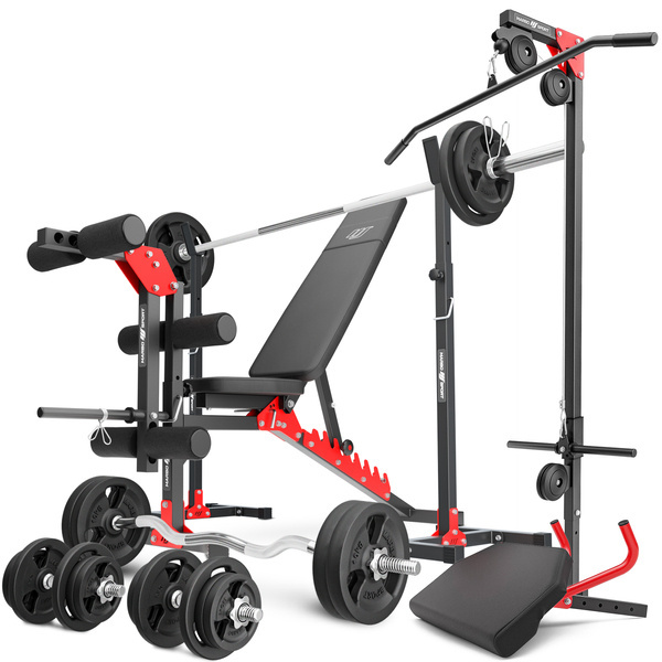 Set MH25 | Panca regolabile per esercizi MH-L115 + supporti orientabili MH-S201 + supporto per esercizi per gambe MH-A102 + modulo preacher MH-A101 + stazione pulldown MH-W104 - Marbo Sport
