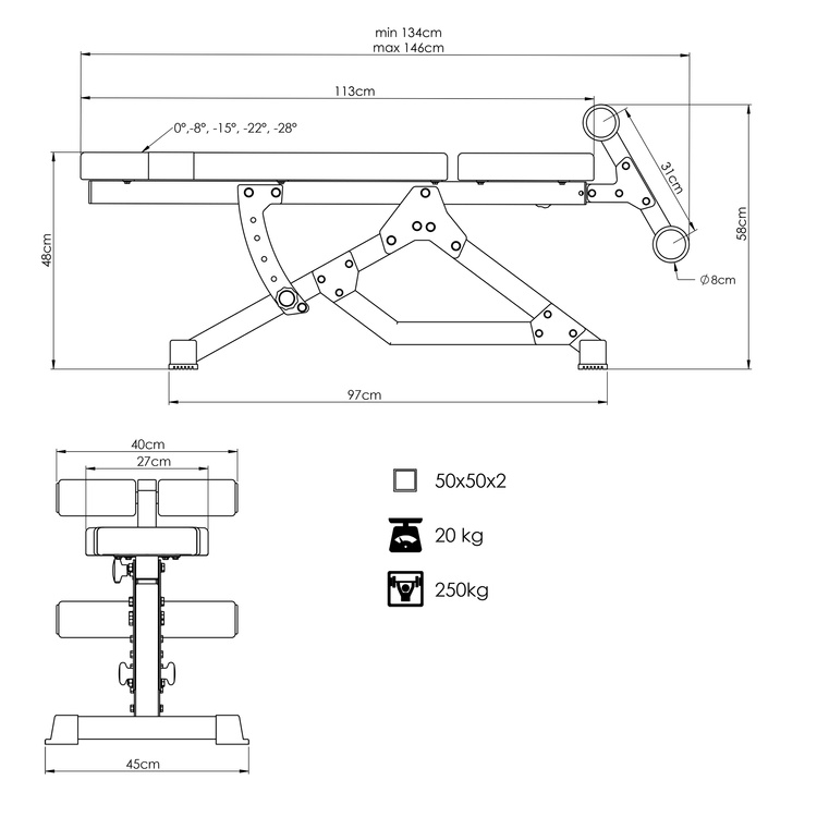 Panca per addominali regolabile MS-L110 2.0 - Marbo Sport