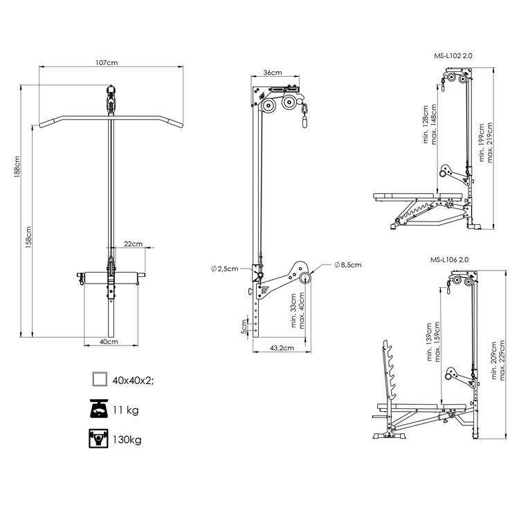 Stazione pulldown per panca Semi-Pro MS-W102 2.0 - Marbo Sport