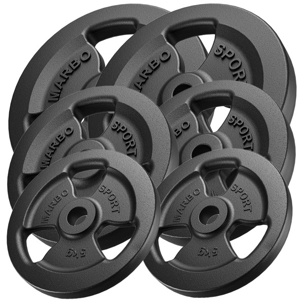 Set di pesi in ghisa Tri-Grip con foro ø31 mm | Set 60 kg / 2 x 15 kg + 2 x 10 kg + 2 x 5 kg - Marbo Sport