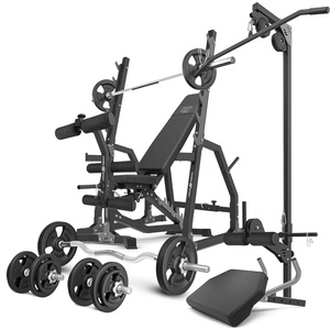 Set MS36_2.0_83KG | panca bifacciale + cavalletti da palestra + modulo preacher + pressa per gambe + stazione pulldown + barre rinforzate e pesi 83 kg - Marbo Sport
