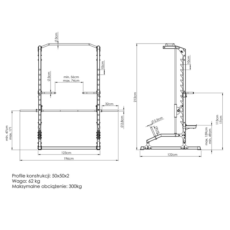 Macchina Smith con barra per pull-up e maniglie per dip MS-U105 2.0 - Marbo Sport