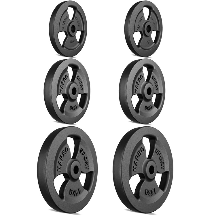 Set di pesi in ghisa Tri-Grip con foro ø31 mm | Set 60 kg / 2 x 15 kg + 2 x 10 kg + 2 x 5 kg - Marbo Sport
