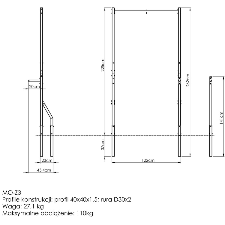 Barra per trazioni esterna con supporto per sacchetto e corrimano corto per dip MO-Z3 - Marbo Sport