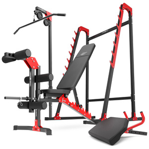 Set MH26 | Panca regolabile per esercizi MH-L115 + supporti multilivello MH-S204 + supporto per esercizi per gambe MH-A102 + modulo preacher MH-A101 + stazione pulldown MH-W104 - Marbo Sport