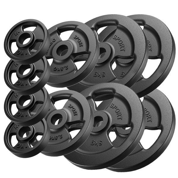 Set di pesi in ghisa Tri-Grip con foro ø31 mm | Set 29 kg / 4 x 5 kg + 2 x 2,5 kg + 4 x 1 kg - Marbo Sport