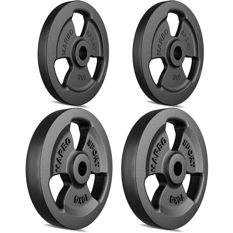 Set di pesi in ghisa Tri-Grip con foro ø31 mm | Set 30 kg / 2 x 10 kg + 2 x 5 kg - Marbo Sport